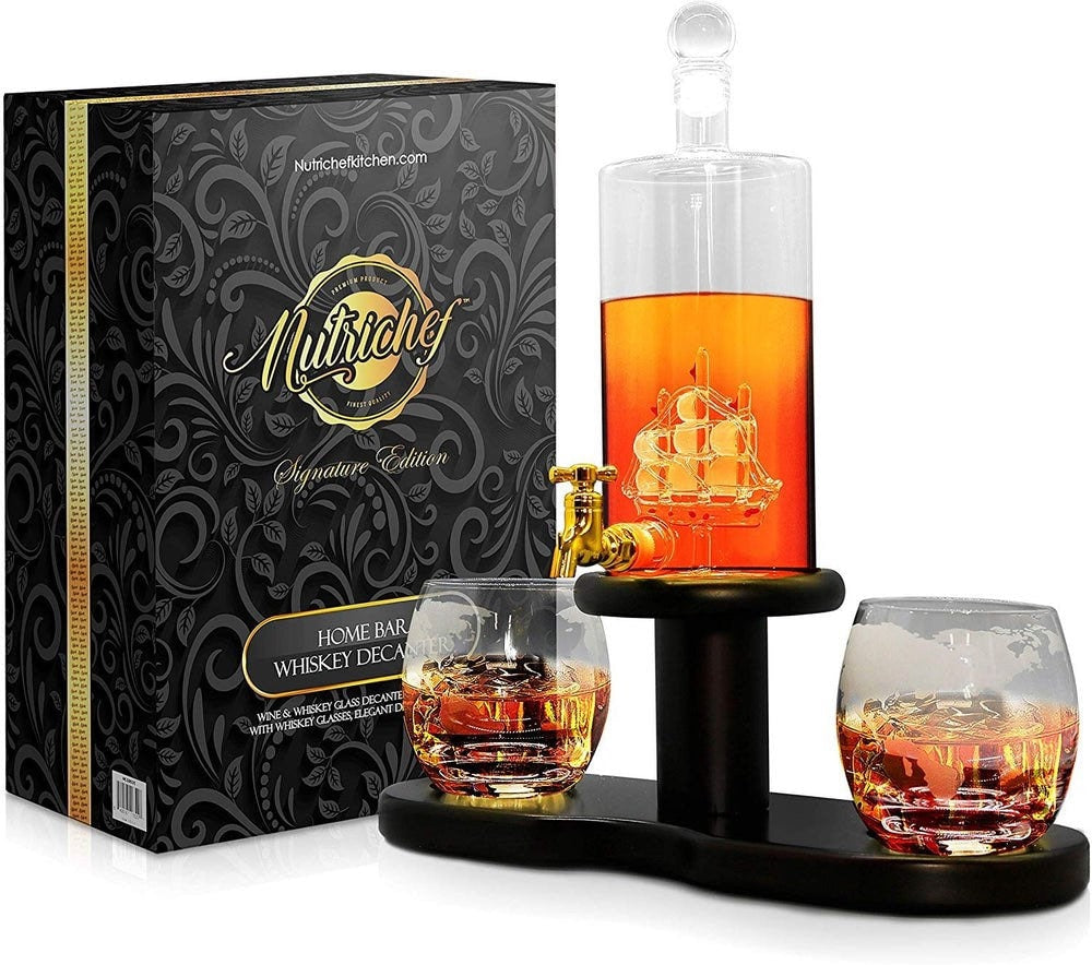 Home Bar Wine & Whiskey Aerator Set with Whiskey Glasses, Elegant Decanter Design