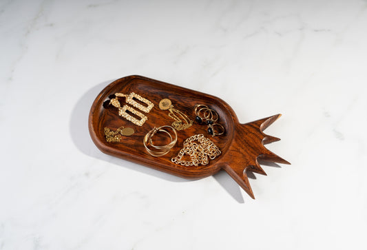 Vintage Pineapple Hand Carved Wooden Trinket Serving Dish, Wood Pineapple Bowl