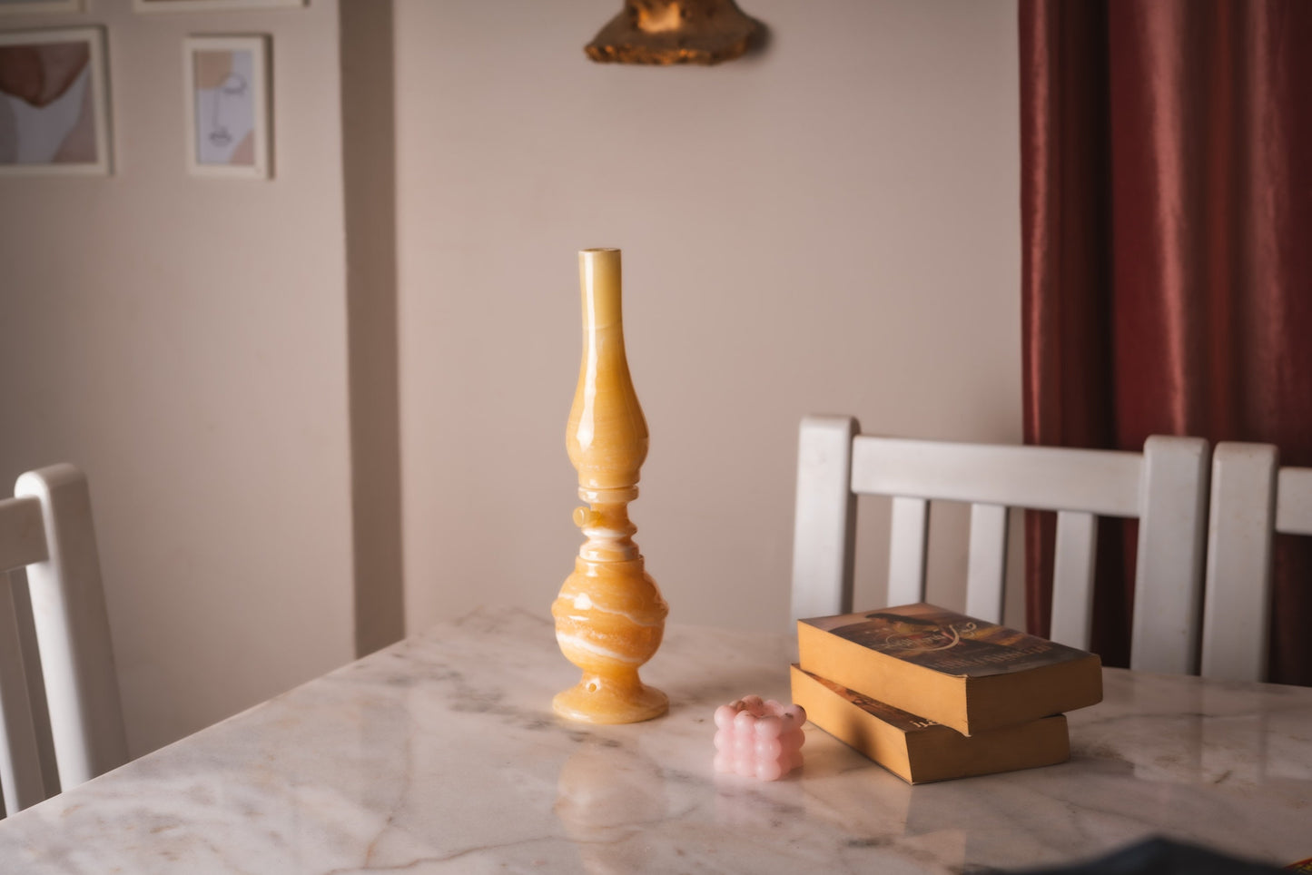 Vintage Egyptian lamp made of solid alabaster stone in cuboid shape