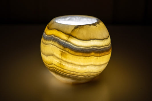 Alabaster Candle Holder - Tealight and Votive Candles Holders with Amber Glow for Home Décor Natural Stone Soothing