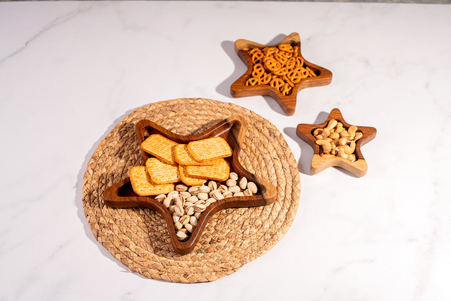 Snack bowl 3 stars shaped wooden handmade