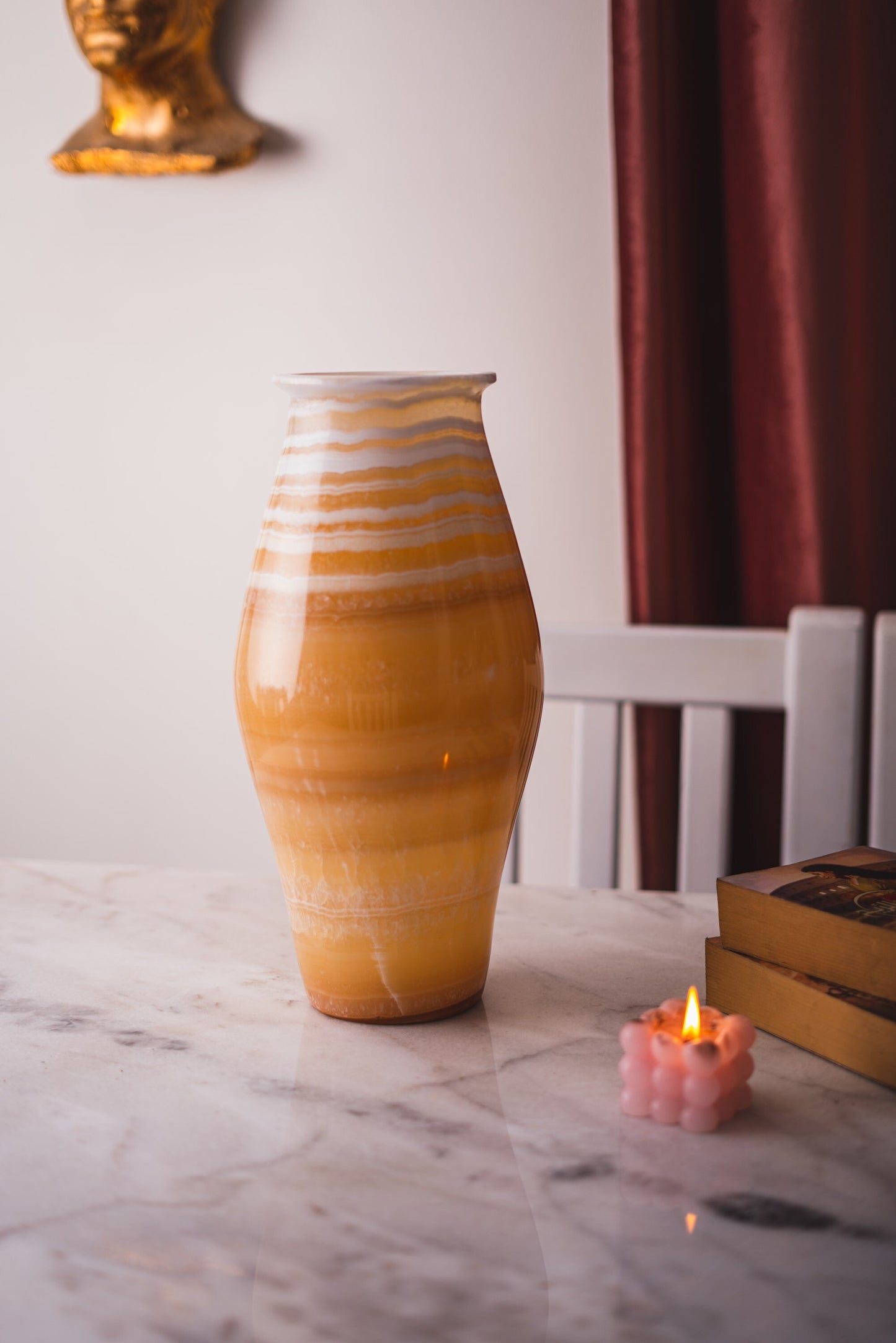 Alabaster Vase, Tea Light or Simple, Elegant, Pretty Alabaster Veining, Perfect Shelf Styling Decor, Solid Stone