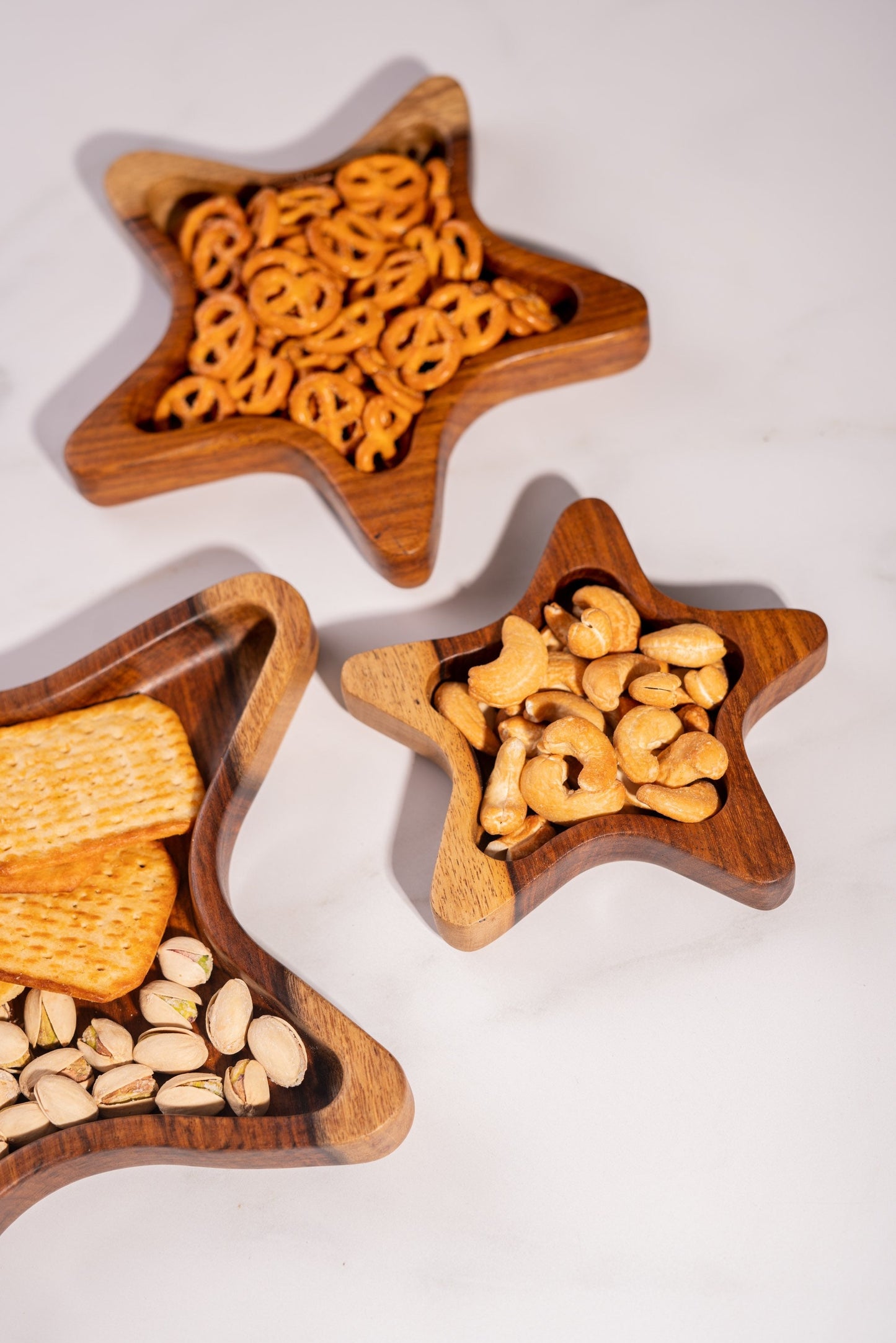 Snack bowl 3 stars shaped wooden handmade