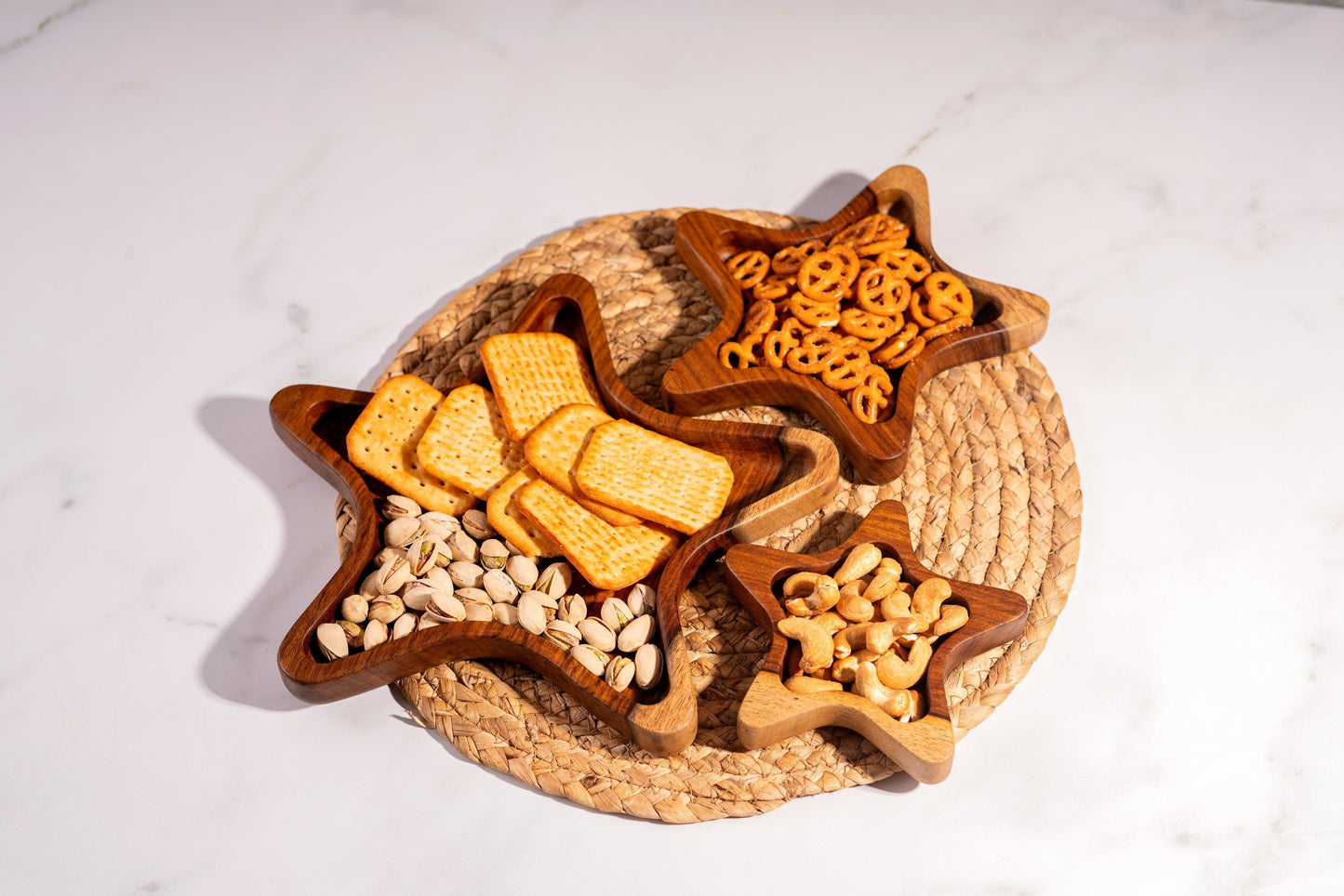 Snack bowl 3 stars shaped wooden handmade