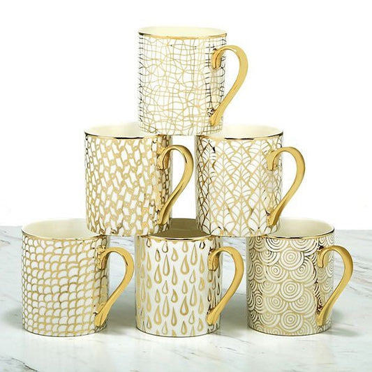 Mosaic 14 oz. Gold Plated Mugs, Set of 6, 6 Count (Pack of 1)