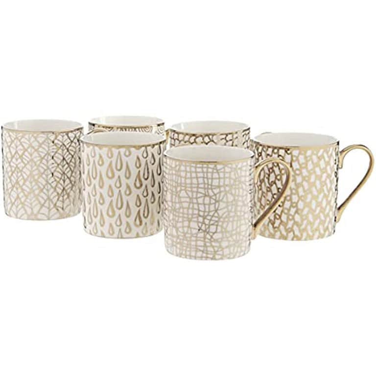 Mosaic 14 oz. Gold Plated Mugs, Set of 6, 6 Count (Pack of 1)