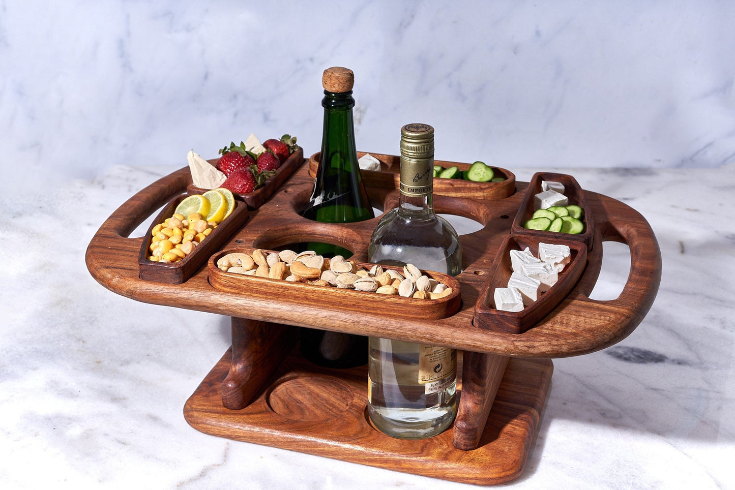 Snack table, Wooden serving tray, Picnic Table, Beer Bottle Serving Tray Beer bottle holder Beer Cocktail Crate