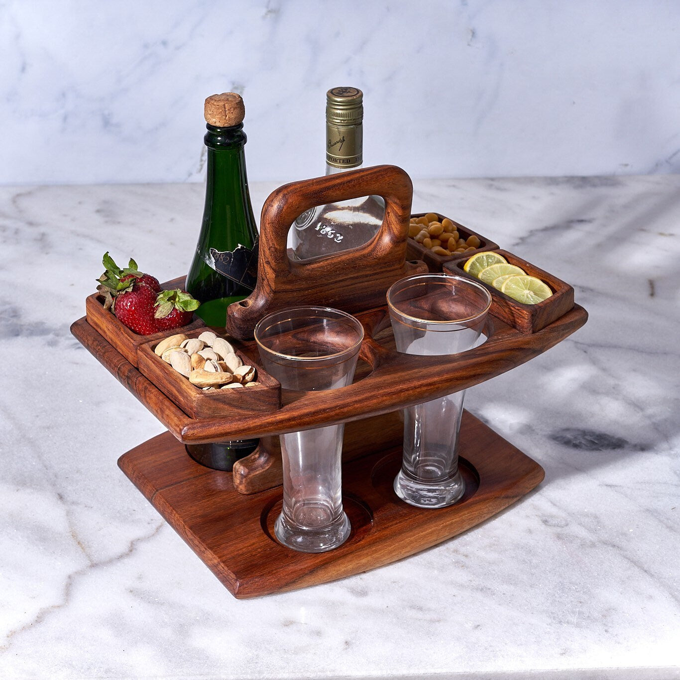 Snack table, Wooden serving tray, Picnic Table, Beer Bottle Serving Tray Beer bottle holder Beer Cocktail Crate