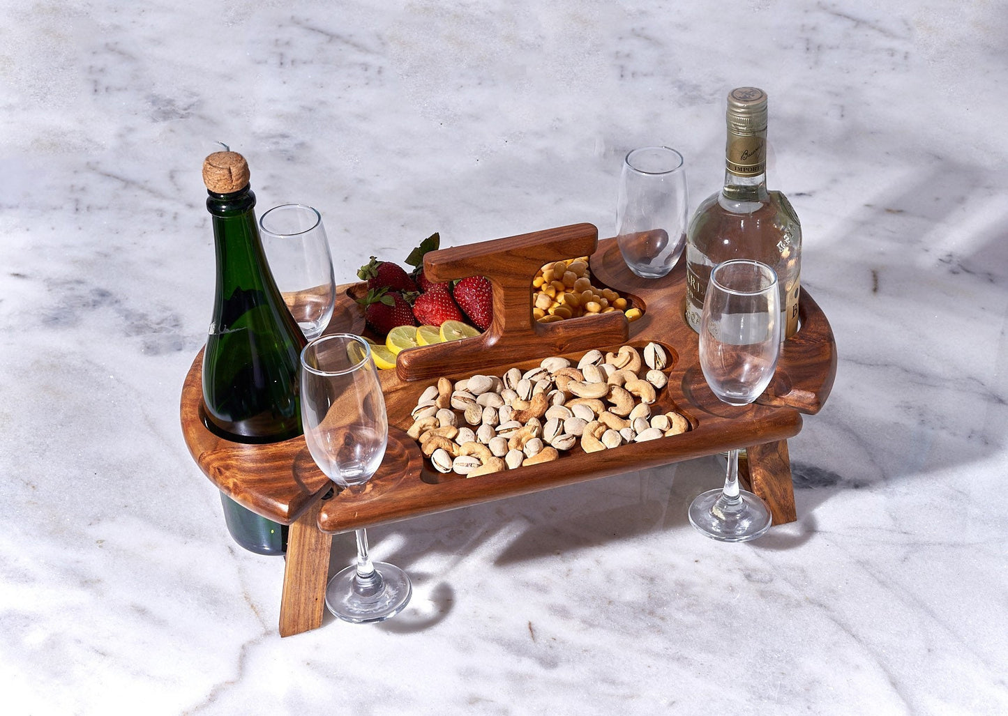 Wooden Wine Caddy, Wine Bottle Holder, Wine Glass Holder