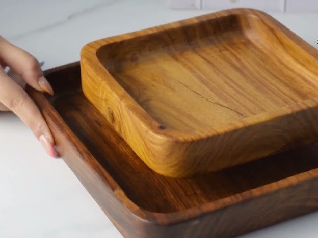 handmade Wooden pistachio snack Bowl double Dish Holder Nut Bowl Pedestal