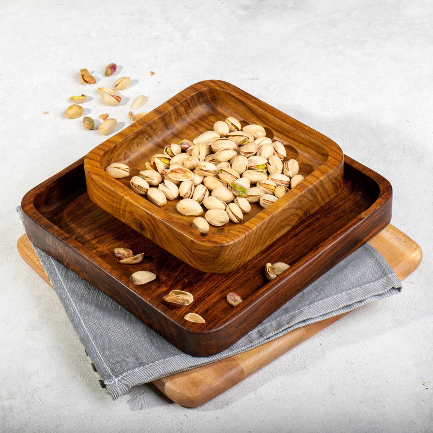 handmade Wooden pistachio snack Bowl double Dish Holder Nut Bowl Pedestal