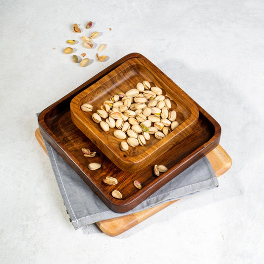 handmade Wooden pistachio snack Bowl double Dish Holder Nut Bowl Pedestal