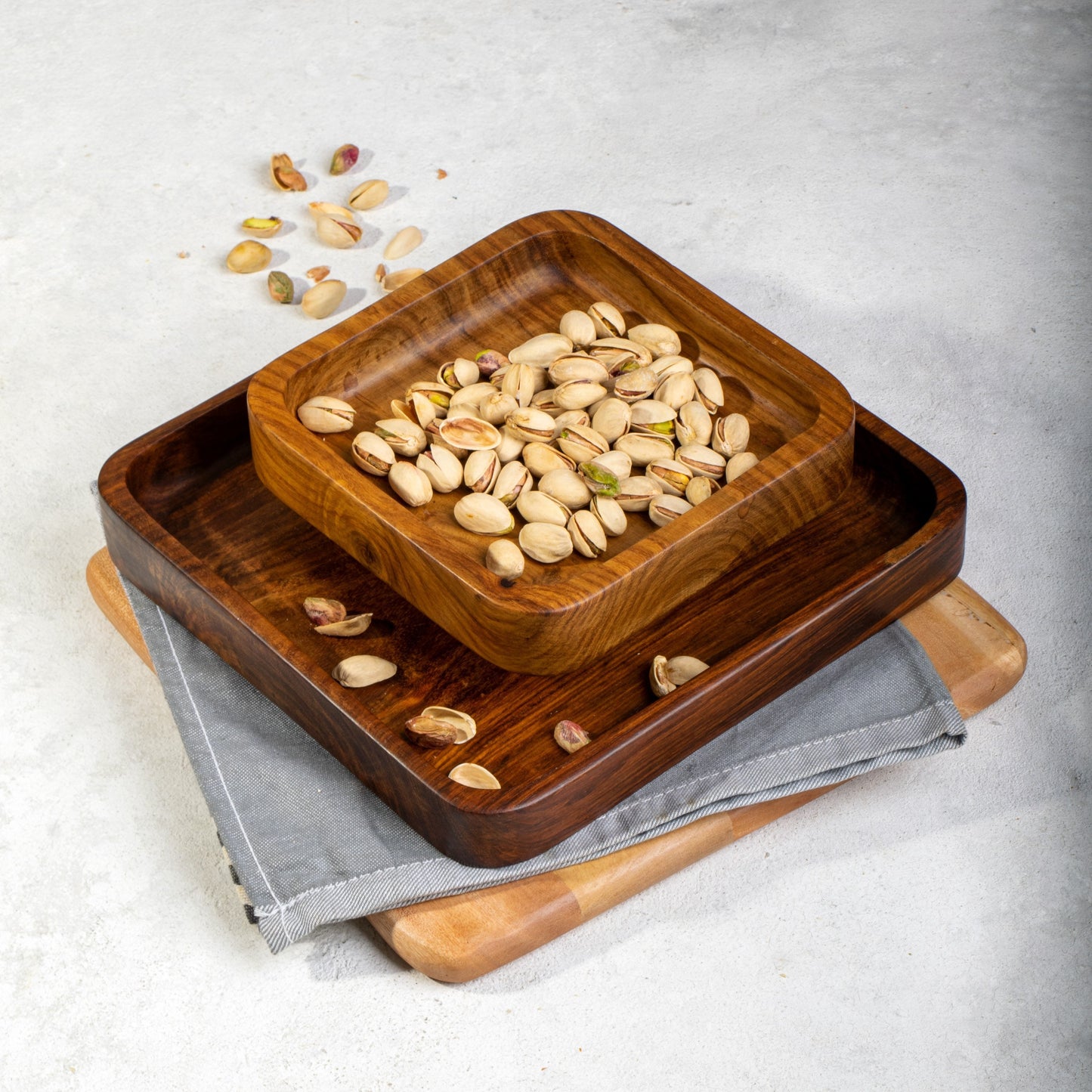 handmade Wooden pistachio snack Bowl double Dish Holder Nut Bowl Pedestal